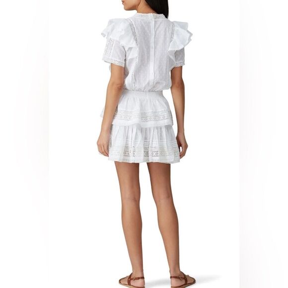 Maia Bergman Mery Dress White Eyelet Lace Mini Flutter Ruffle Layers Medium - Picture 2 of 9